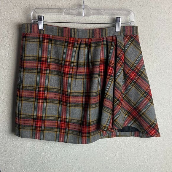 J Crew Size 8 Fireside Plaid Town Flannel Wool Mini Skirt Holiday Grey Red Fall - Picture 2 of 9